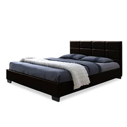 Baxton Studio Vivaldi Modern and Contemporary Dark Brown Faux Leather Padded Platform Base Queen Size Bed Frame